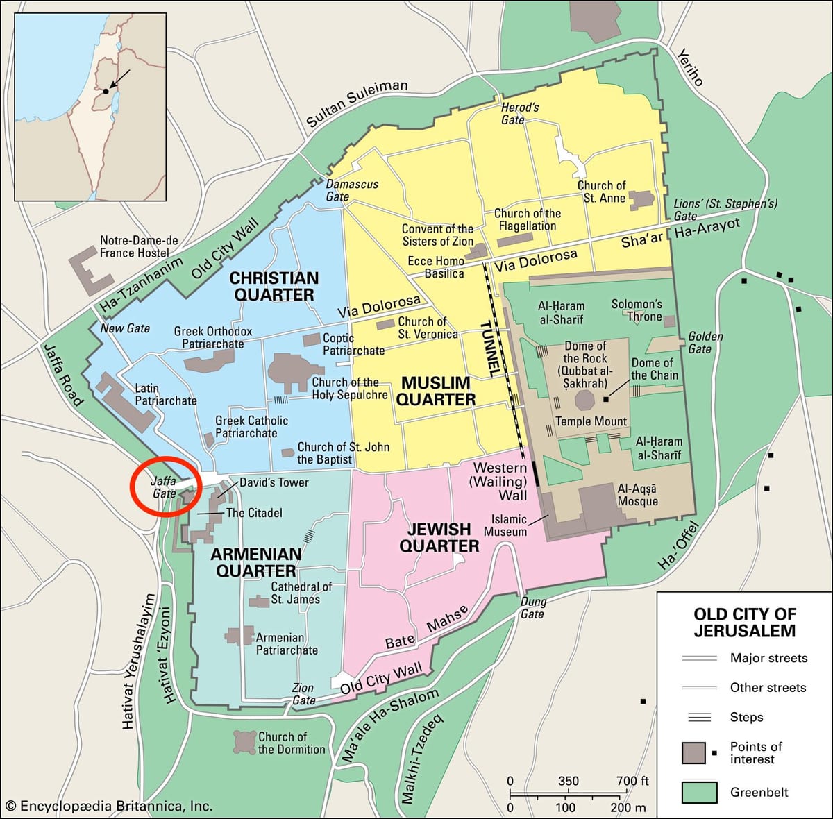 mapa Jaffa gate, Jeruzalém