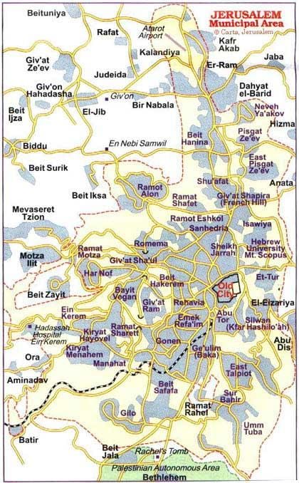mapa Jeruzaléma čtvrtí