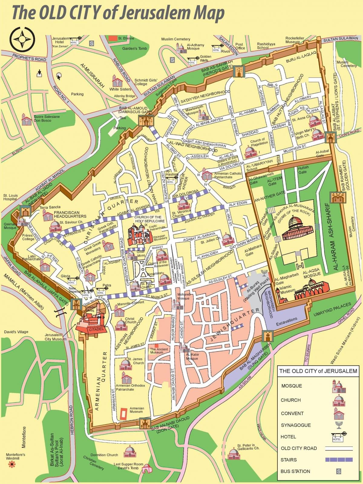 mapa Jeruzaléma, staré město