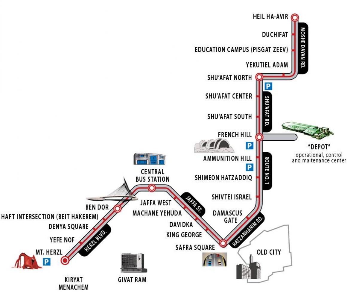 Jeruzalém nádraží mapě