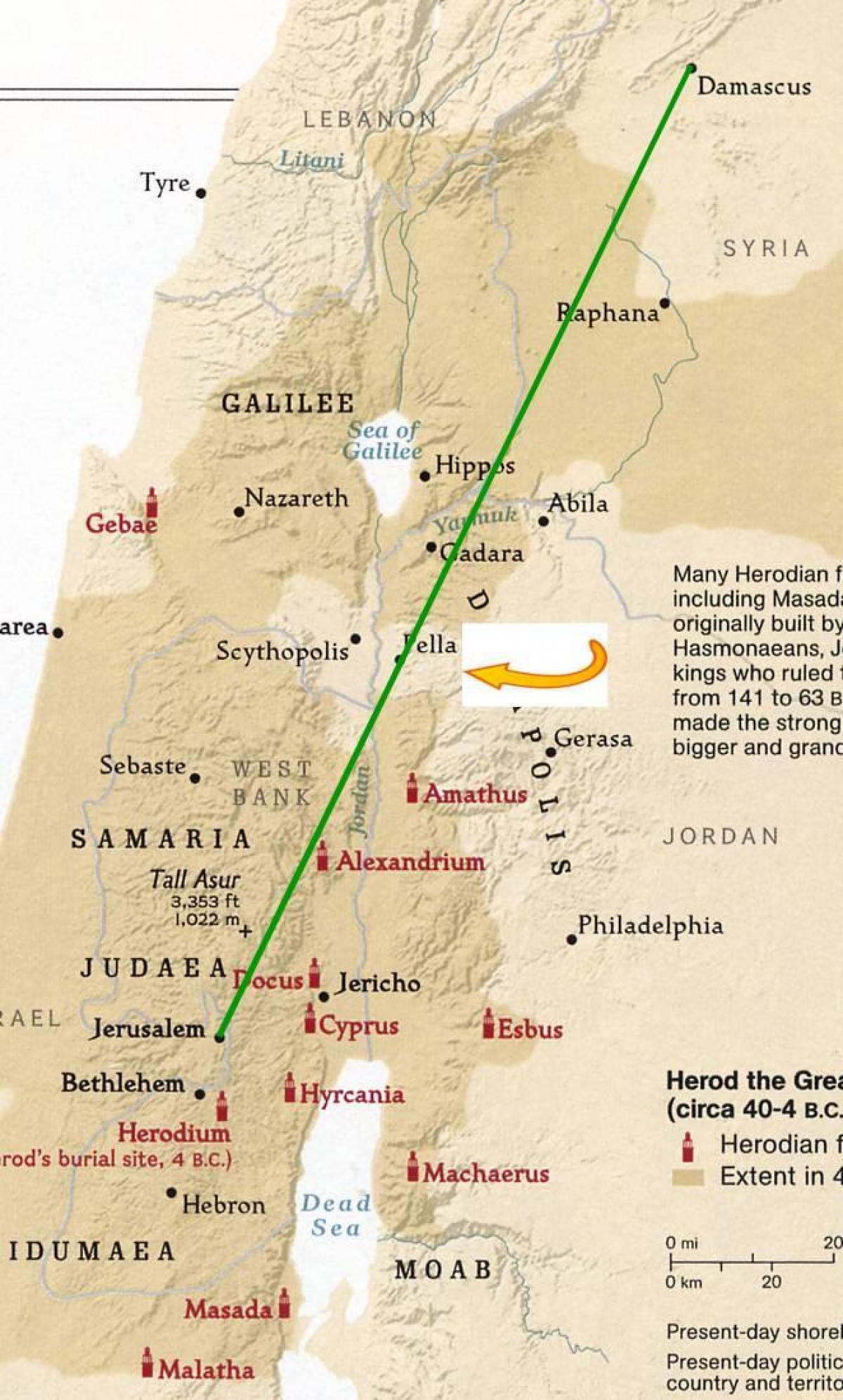 mapa Jeruzaléma do damašku