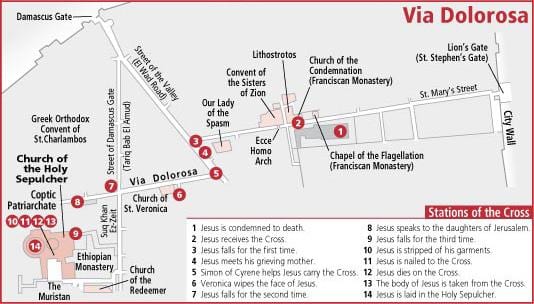 mapa via Dolorosa