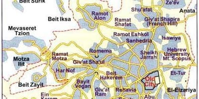 Mapa Jeruzaléma čtvrtí