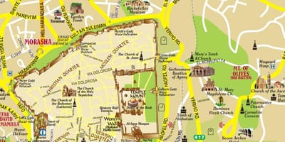 Mapa hoře olivetské a Jeruzalém